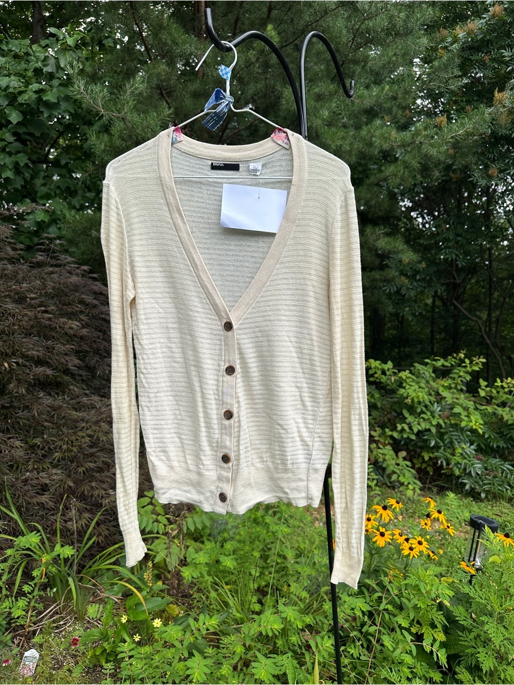 BDG Cream V-Neck Button Front Lightweight Cotton Cardigan